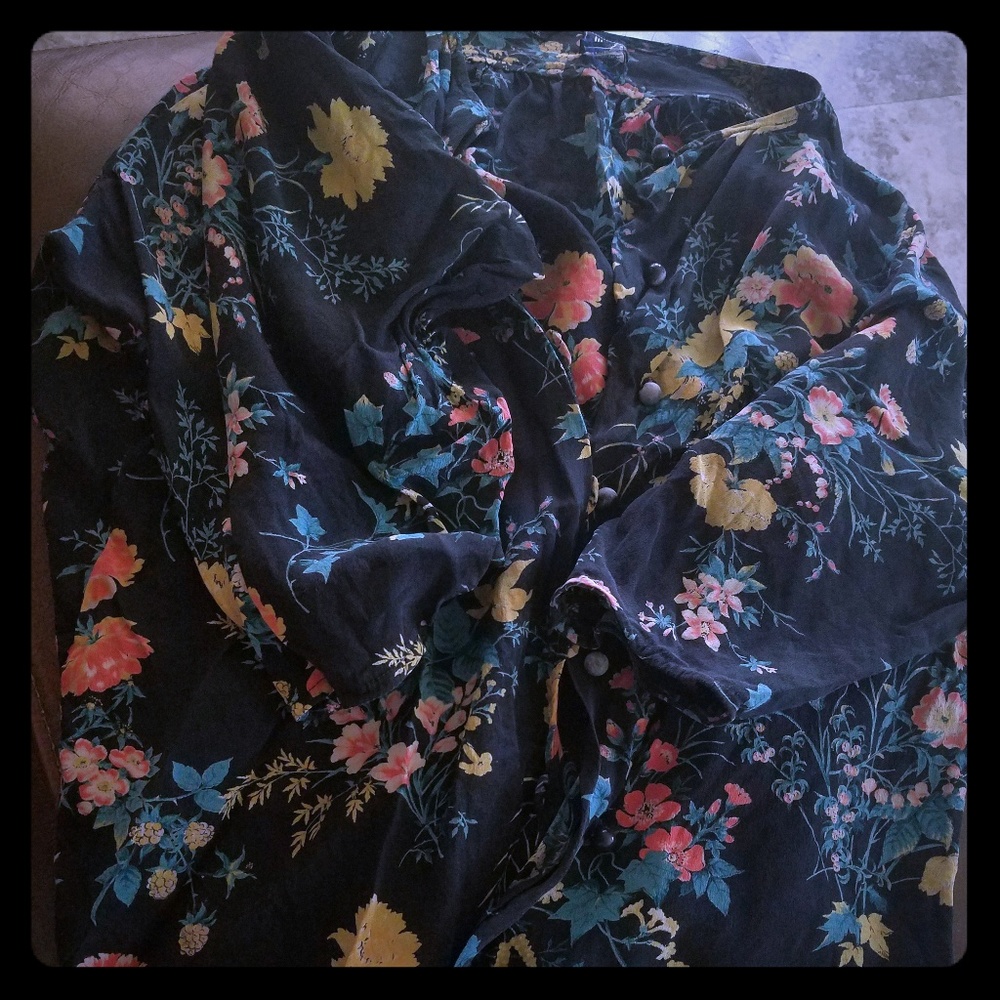 Vintage black floral Emanuel Ungaro silk blouse S